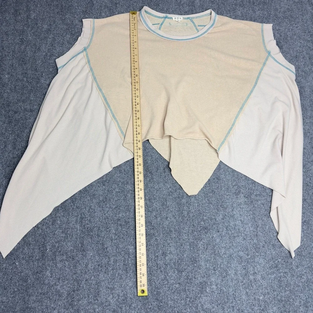 POL Shirt Womens M Beige Knit Crop Oversized Asymmetrical Boho Lagenlook Draped - Picture 8 of 8